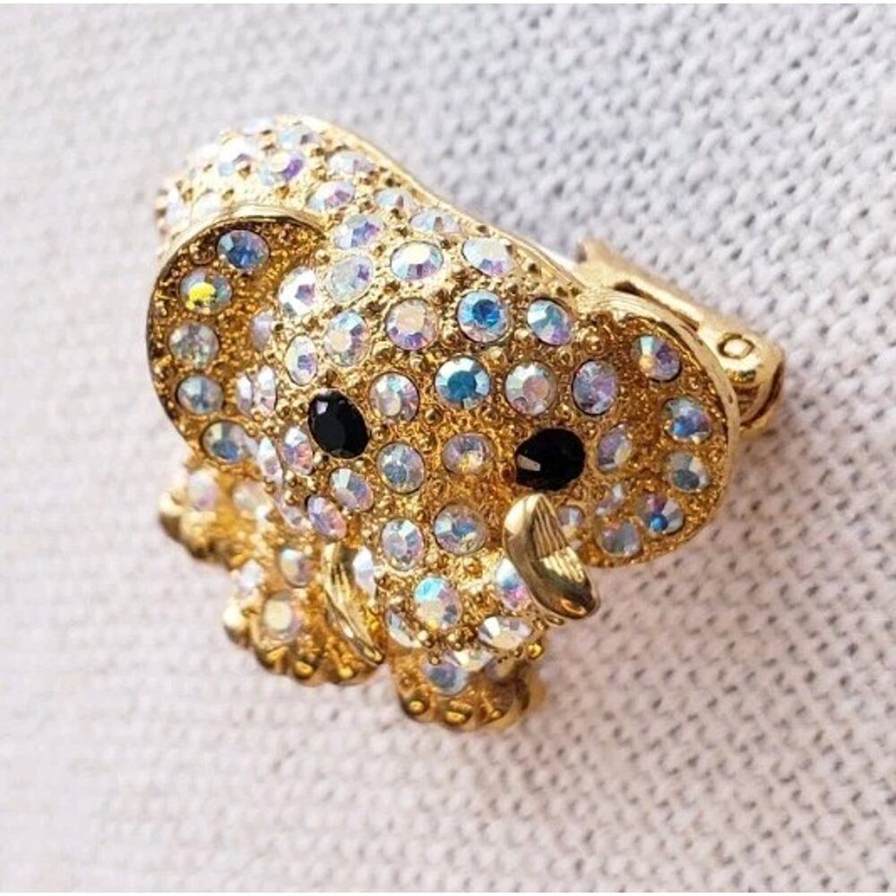 Vintage Signed Butler Gold Tone Rhinestone Bejeweled Elephant Brooch Dainty - Picture 4 of 8